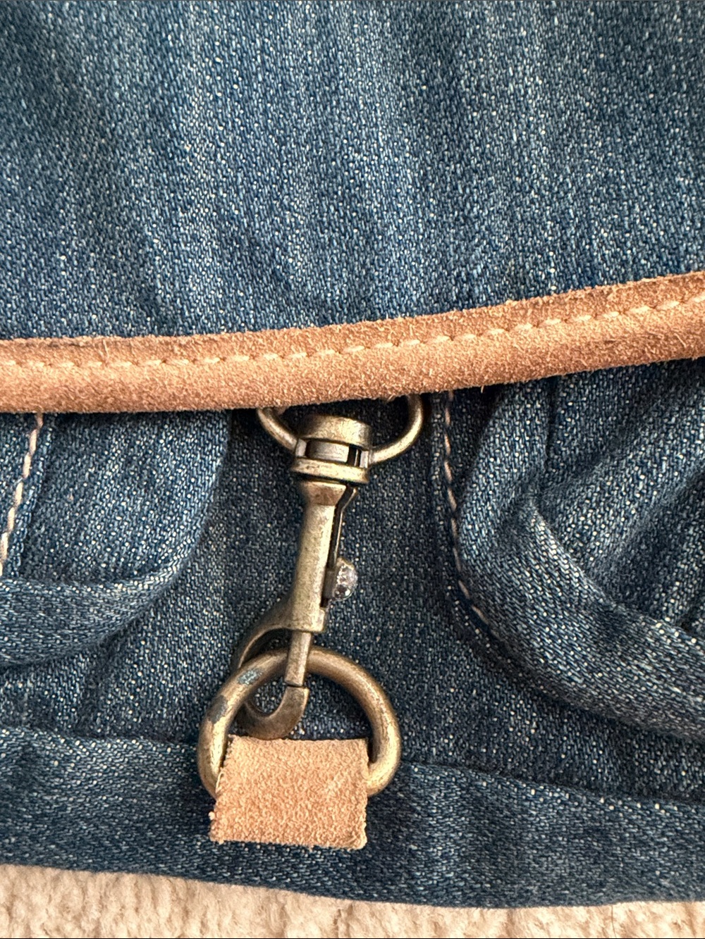 Denim Shoulder Bag with Contrast Trim - Picture 3 of 9